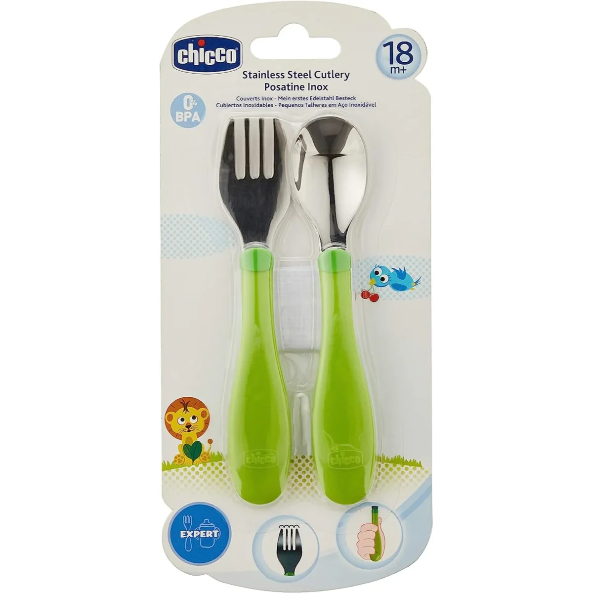 Lomixa Health Care - chicco fork and spoon stainless steel cutlery set green dbmk 01688455137