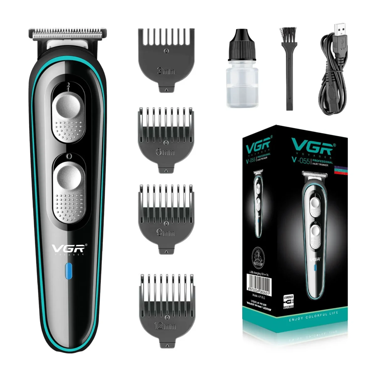 Lomixa Health Care - vgr v 055 professional electric hair clippers kit rechargeable cordless with 4 guide combs for men black rpdf 01726078624